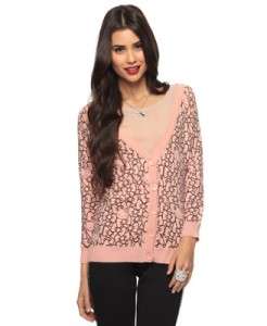 Forever 21 Hello Kitty Collection Sweater Pink & Black Bow Print Sz. M 