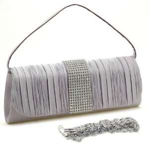 com Silver Rhinestone accented pleated front flap clutch evening bag 