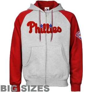   Phillies Ash Red Applique Big Sizes Full Zip Hoody Sweatshirt (XXXX