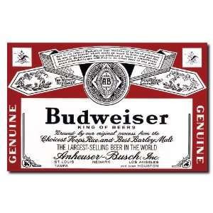  Budweiser Vintage Beverage Label  Canvas 28 x 18 Inch 