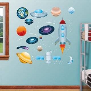 com ROCKET SHIP Wall Room Decal Sticker Boy Stars Space  Color Navy 
