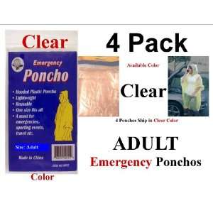  4 PK CLEAR EMERGENCY HOODED RAIN PONCHO  W SIS EMERGENCY 