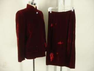 Womens 2 pc Suit Set Skirt Jacket Blazer burgundy red evening 