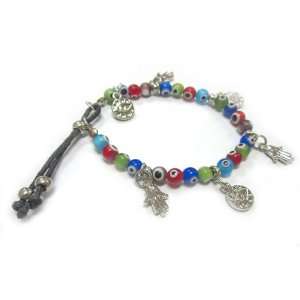 Evil Eye Hamsa Stretchy Charm Bracelet with Colorful Beads 