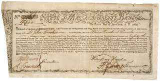 Revolutionary War Commodity Bond, January 1, 1780  