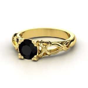    Ribbon Ring, Round Black Onyx 14K Yellow Gold Ring Jewelry