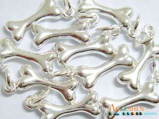 1pc Solid Dog Bone 925 Sterling Silver charm bead bracelet earring 