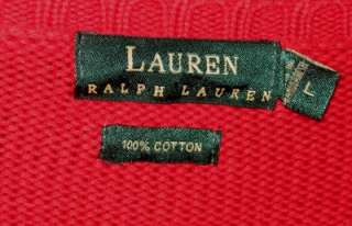Ralph Lauren Red Crest Cotton Sweater Womens Sz L Large  