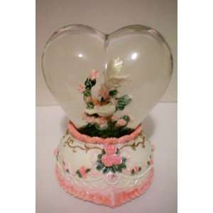 Heart Shaped Water Globe with White Doves    Beautiful Symbol of Love 