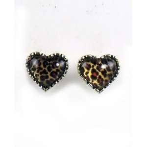 Betsey Johnson Jewelry Lovely Leopard Heart Stud Earring