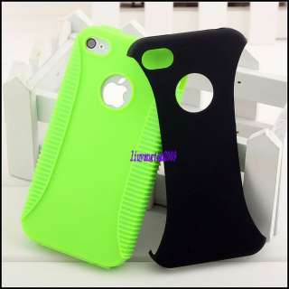 Hybrid Green TPU Rubber Skin Soft Gel / Black Hard Case Cover for 