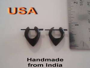 ORGANIC HANDMADE TRIBAL EARRINGS ETHNIC WOOD INDIA #4  