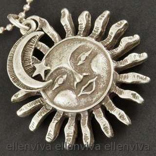 Nostalgic Smiling Sun Moon Star Necklace New #ne430sv  