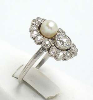 1920s 14k OLD MINE CUT DIAMOND SOLITAIRE & PEARL RING  