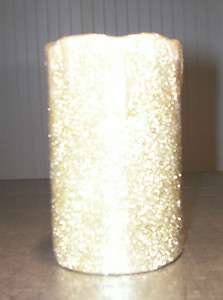 White with Gold Glitter Flameless Wax Pillar Candle 5 in New  
