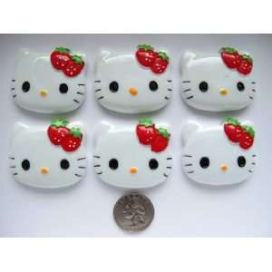  6 Xl Resin Cabochon Flat Back Kitty Cat Red Strawberry 