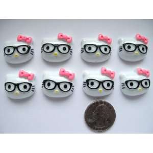  8 Resin Cabochon Flat Back Kitty Cat with Glasses for 