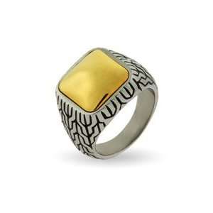   Mens Engravable Designer Inspired Gold Cushion Bali Ring Jewelry