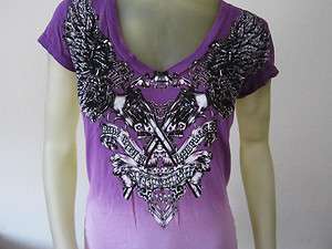 NWT Metal Mulisha womens tee shirt purple cowl neck two tone size XS 