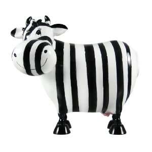  White / Black Striped Designer Dairy Cow Piggy Bank