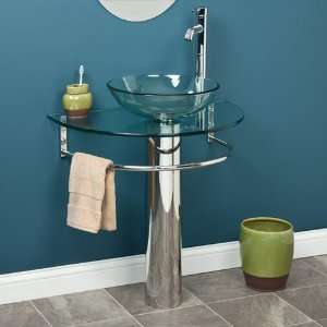  Clear Glass U Shaped Pedestal Sink with Integral Bowl and 