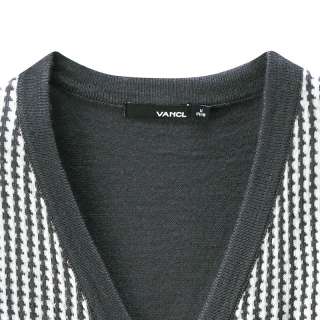 Vancl Mens Sweaters Mens Hundstooth Pattern Wool Blended Cardigan 3 