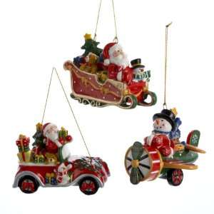   Claus and Snowman Transportation themed Christmas Ornaments by Gordon