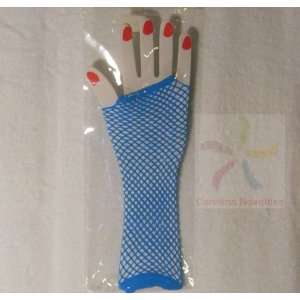    Blue Fingerless Long Fishnet Neon Wrist Gloves Toys & Games