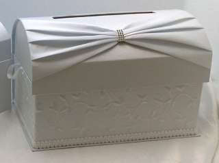 WHITE SATIN WEDDING CHEST CARD BOX w/ Rhinestones NEW  