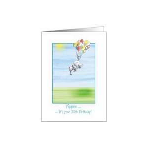   Happy 30th Birthday, Flying with Balloons Elephant Card Toys & Games