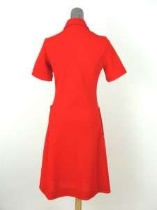 vintage 70s womens red DAVID CRYSTAL knit shirt dress classic gold 