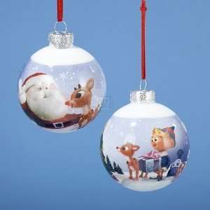 80MM RUDOLPH GLASS BALL ORNAMENT, SET OF 2 ASSORTED 