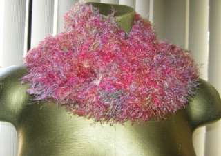 Unique Pink EYELASH Yarn INFINITY Cowl SCARF Fabulous Colorful 
