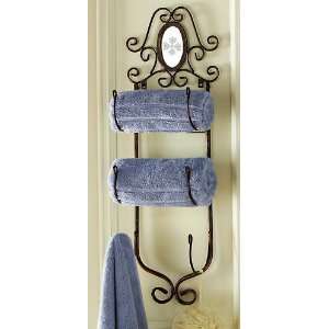  Hanging Metal Scrollwork Towel Holder w/ Mirror 