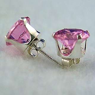 6mm created Pink Sapphire Stud Earrings 925 SS 1.5ct  