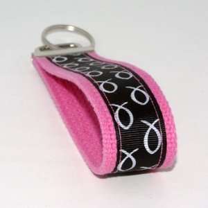  Black Fish Print 5   Pink   Fabric Keychain Key Fob Ring 
