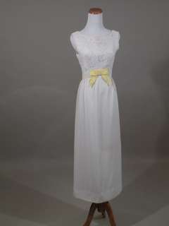 vtg 50s 60s party prom wiggle style dress lace white yellow bow S XS 
