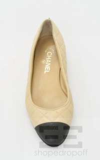 Chanel Tan & Black Quilted Leather Monogram Cap Toe Flats Size 40 