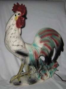 Vintage 1960 dated Lane & Co. Pottery Rooster TV Lamp 14 tall  