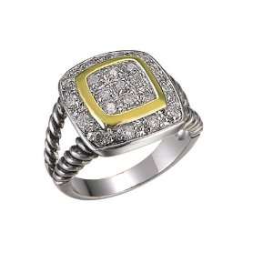  Designer Inspired Two Tone Squared Pave Ring (8) Jewelry