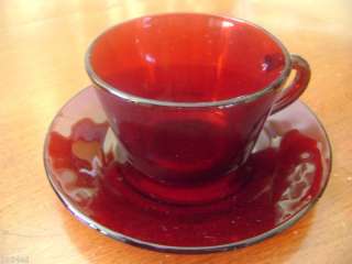 Vintage Ruby Red Glass Cup & Saucer  