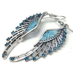 Light Blue Threaded Guardian Angel Wings Antiqued Silvertone Hook 