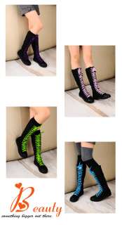   Goth Flat Heel Knee High Canvas Laceup Sneaker Boots Black White Shoes
