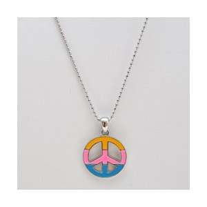  Colorful Yellow Pink Turquoise Peace Sign Charm and Chain 