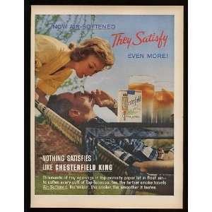  1960 Chesterfield Couple Lighting Cigarette Print Ad 