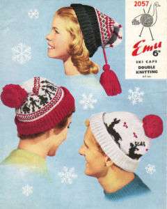 Christmas Reindeer Hat Knitting Pattern Vintage Retro  