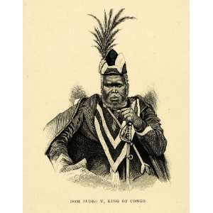 1900 Wood Engraving Dom Pedro V Africa Congo King Portrait 