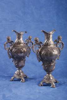 silver plate WMF Art nouveau Pair vases angels cherubs  