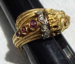 Vintage/Antique Figural LION /DRAGON 18K GOLD BYPASS RING accented 