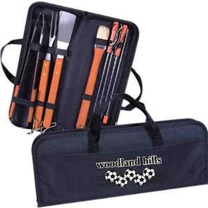  Eight piece barbecue set with stainless and hard wood 